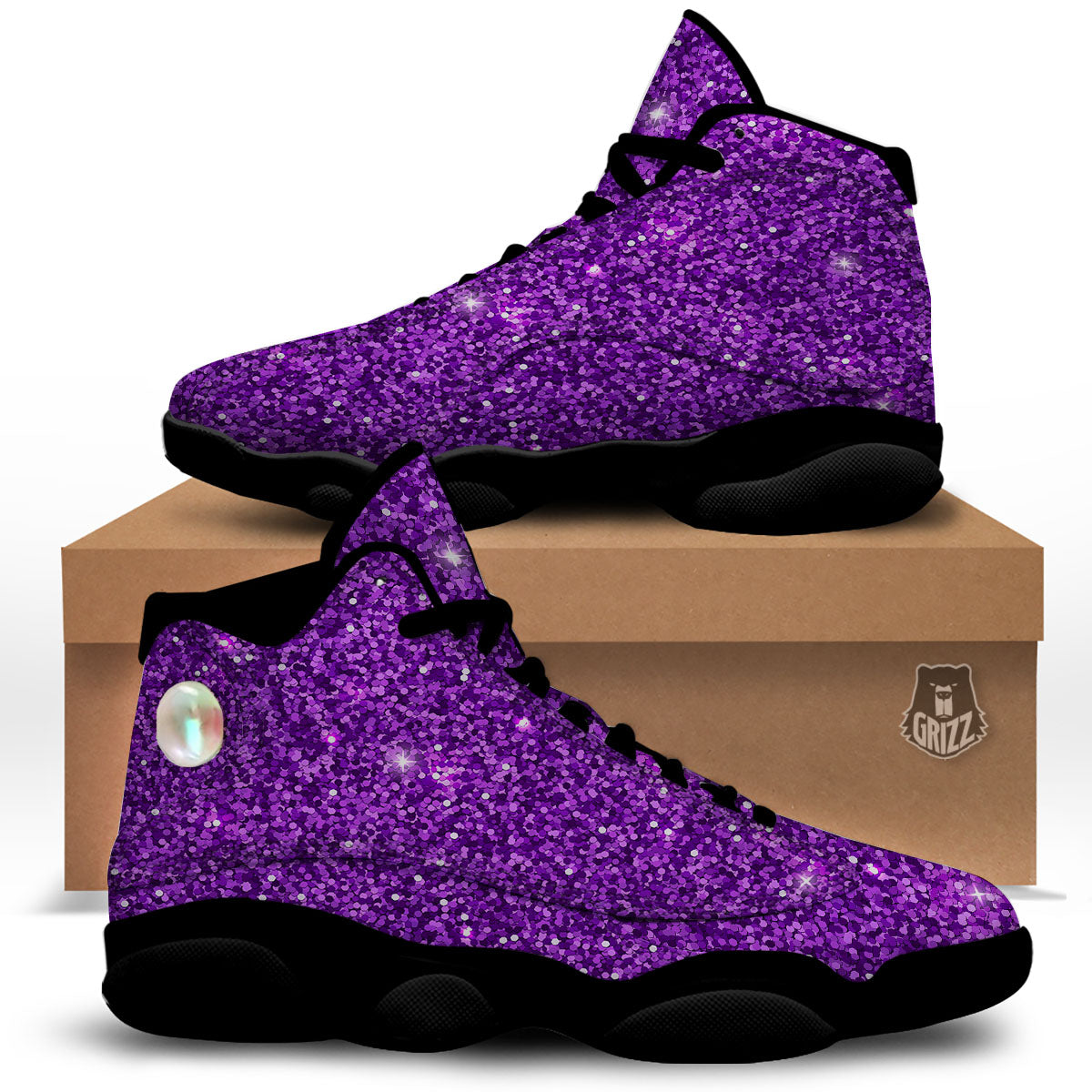 Artwork Glitter Purple Print Black Basketball Shoes-grizzshop