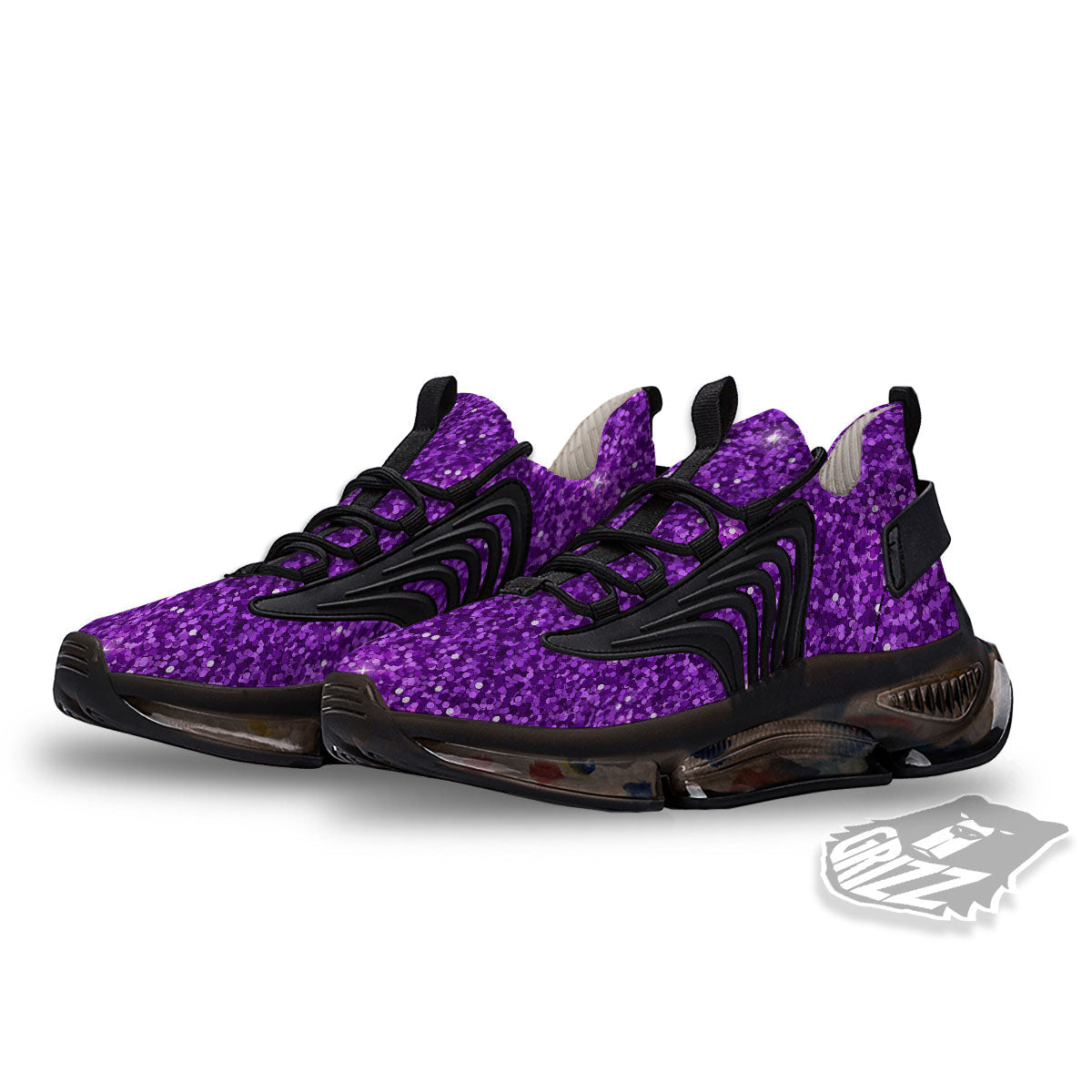 Artwork Glitter Purple Print Black Gym Shoes-grizzshop