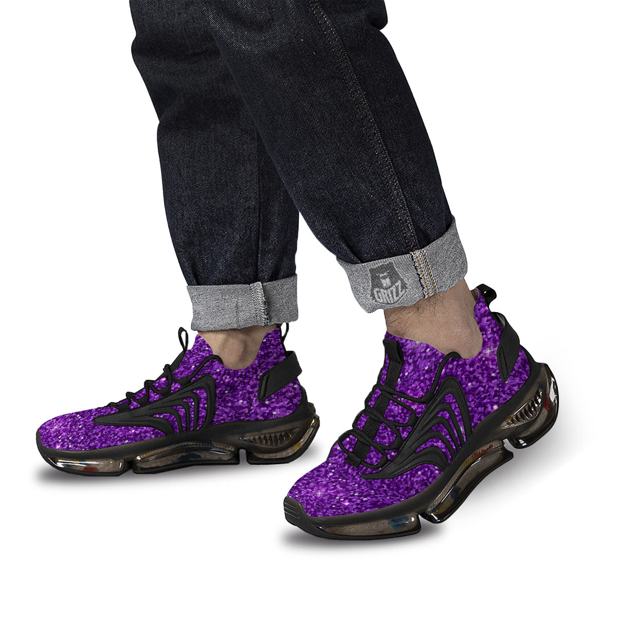 Artwork Glitter Purple Print Black Gym Shoes-grizzshop