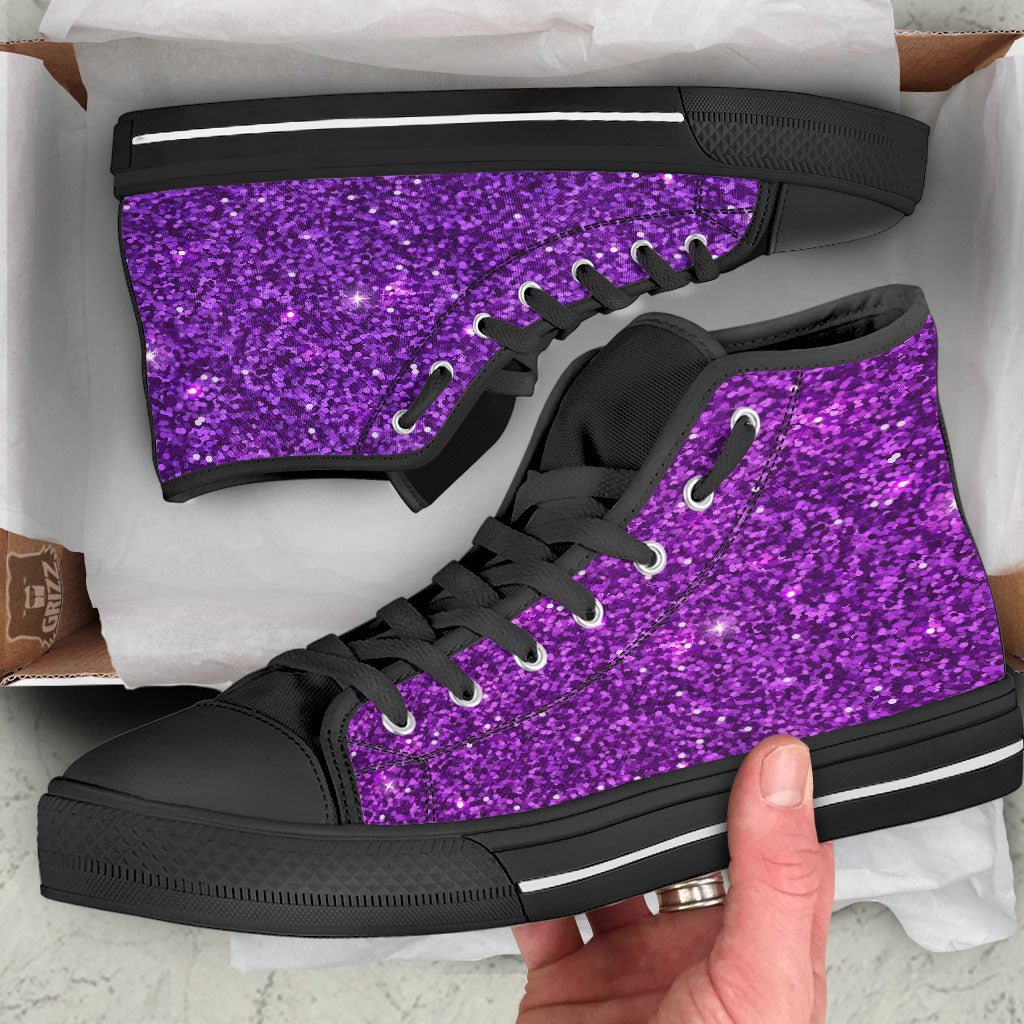 Artwork Glitter Purple Print Black High Top Shoes-grizzshop