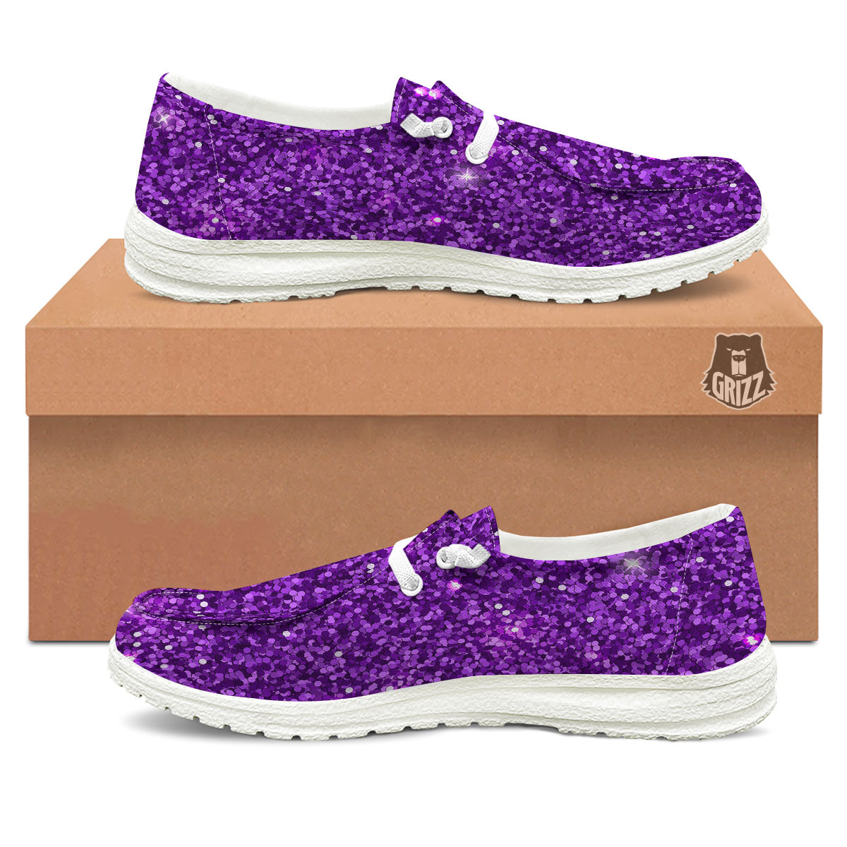 Artwork Glitter Purple Print Black Loafers-grizzshop