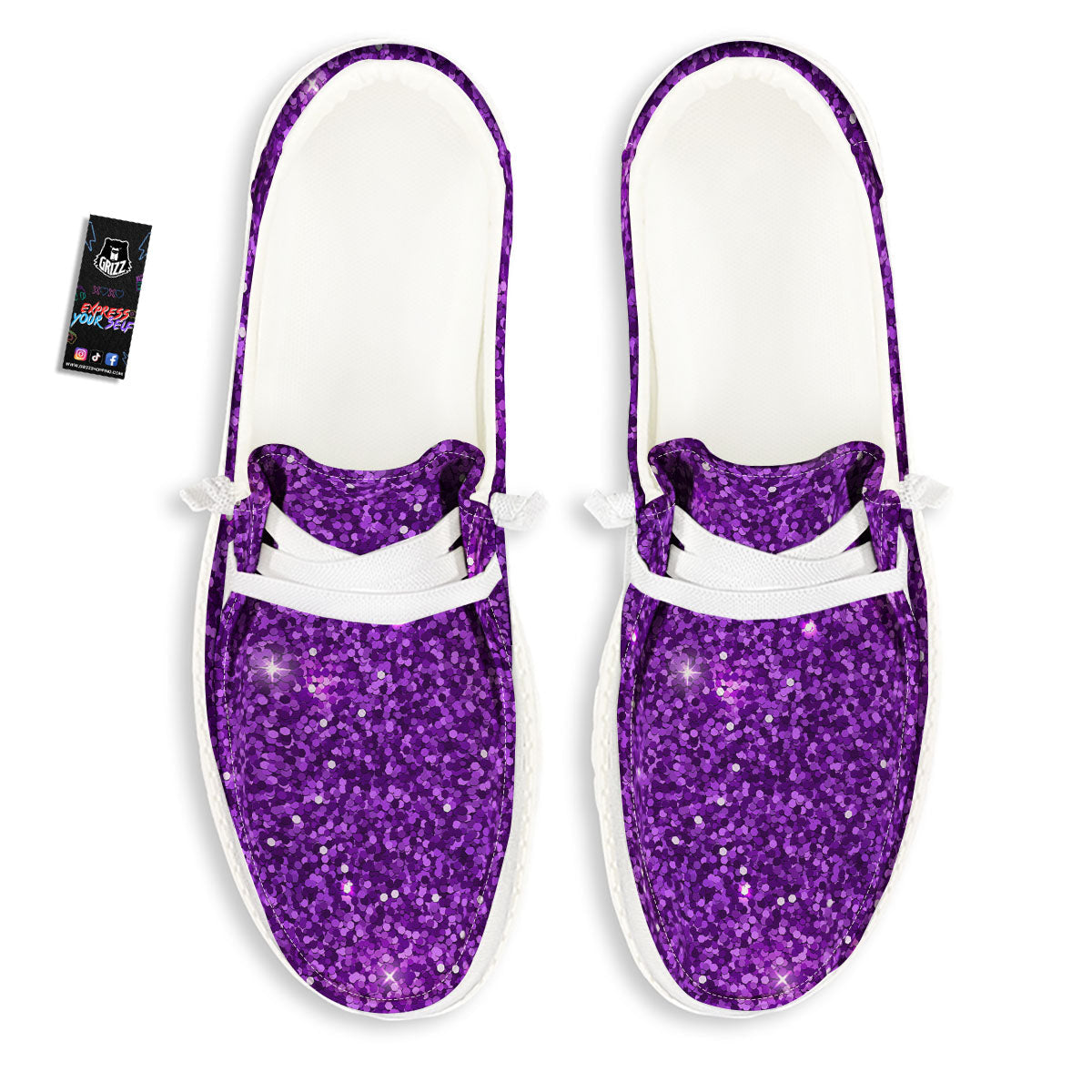 Artwork Glitter Purple Print Black Loafers-grizzshop