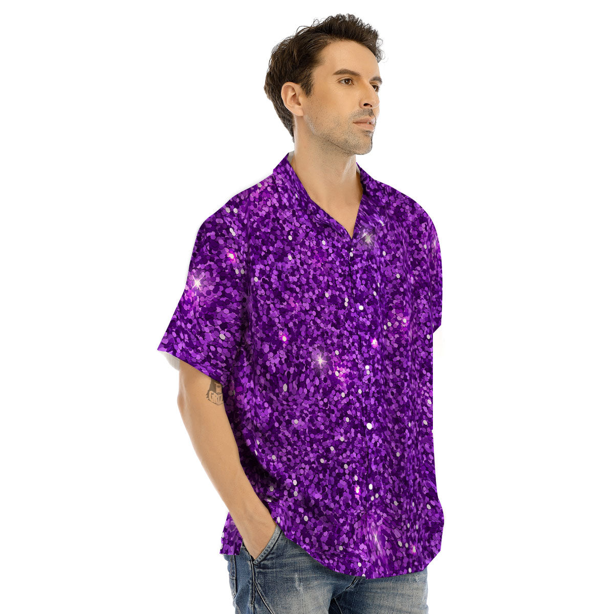 Artwork Glitter Purple Print Men's Hawaiian Shirt-grizzshop