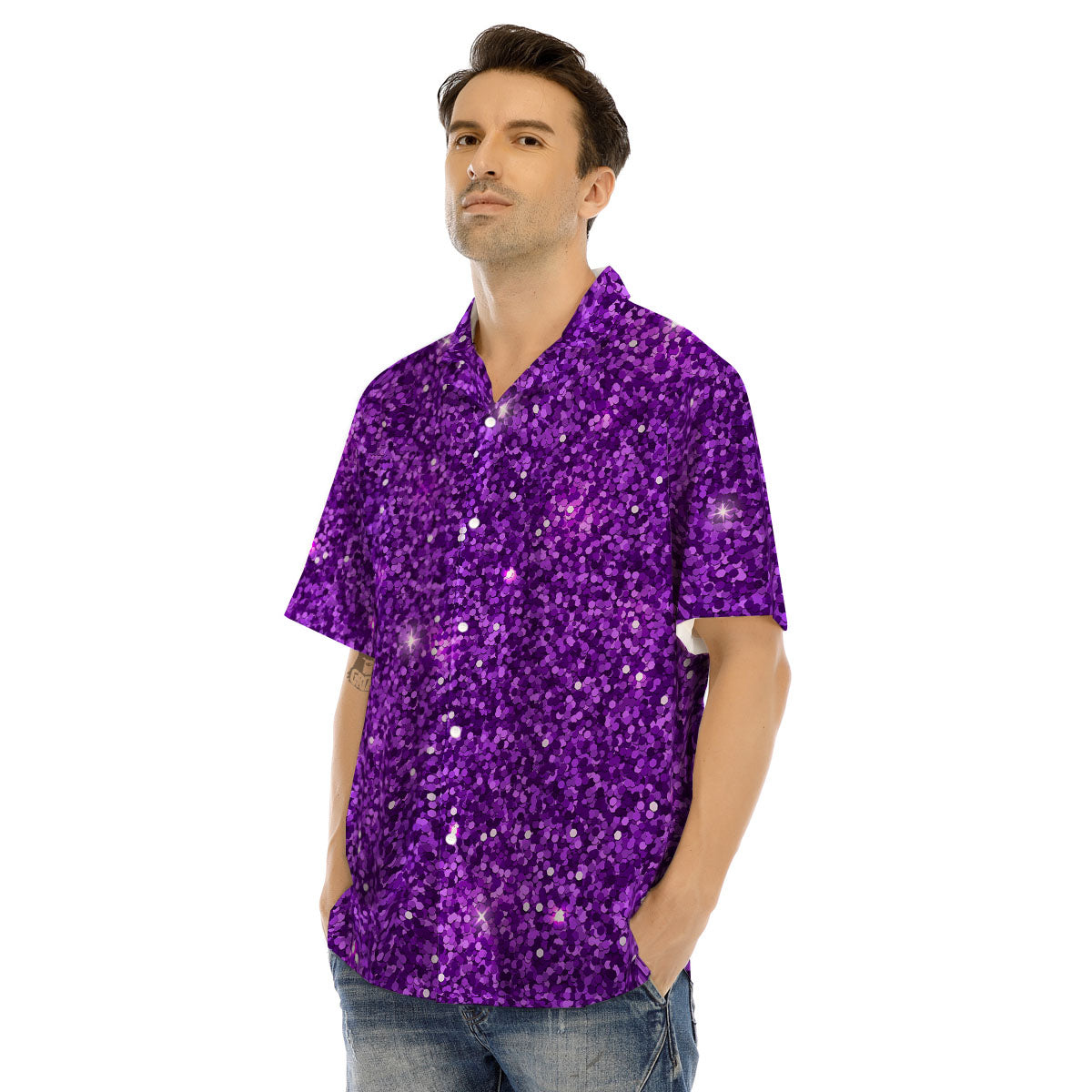 Artwork Glitter Purple Print Men's Hawaiian Shirt-grizzshop