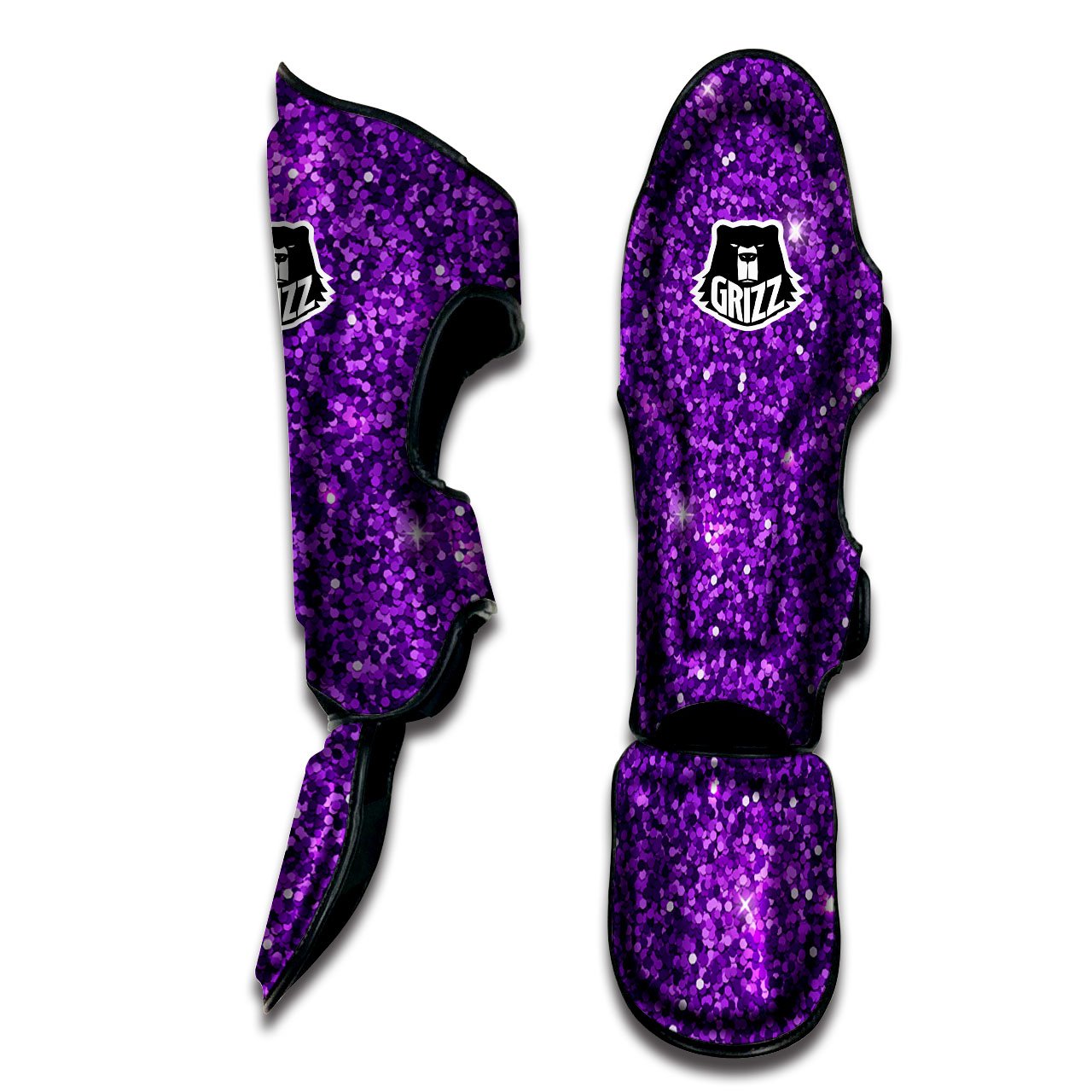 Artwork Glitter Purple Print Muay Thai Shin Guards-grizzshop