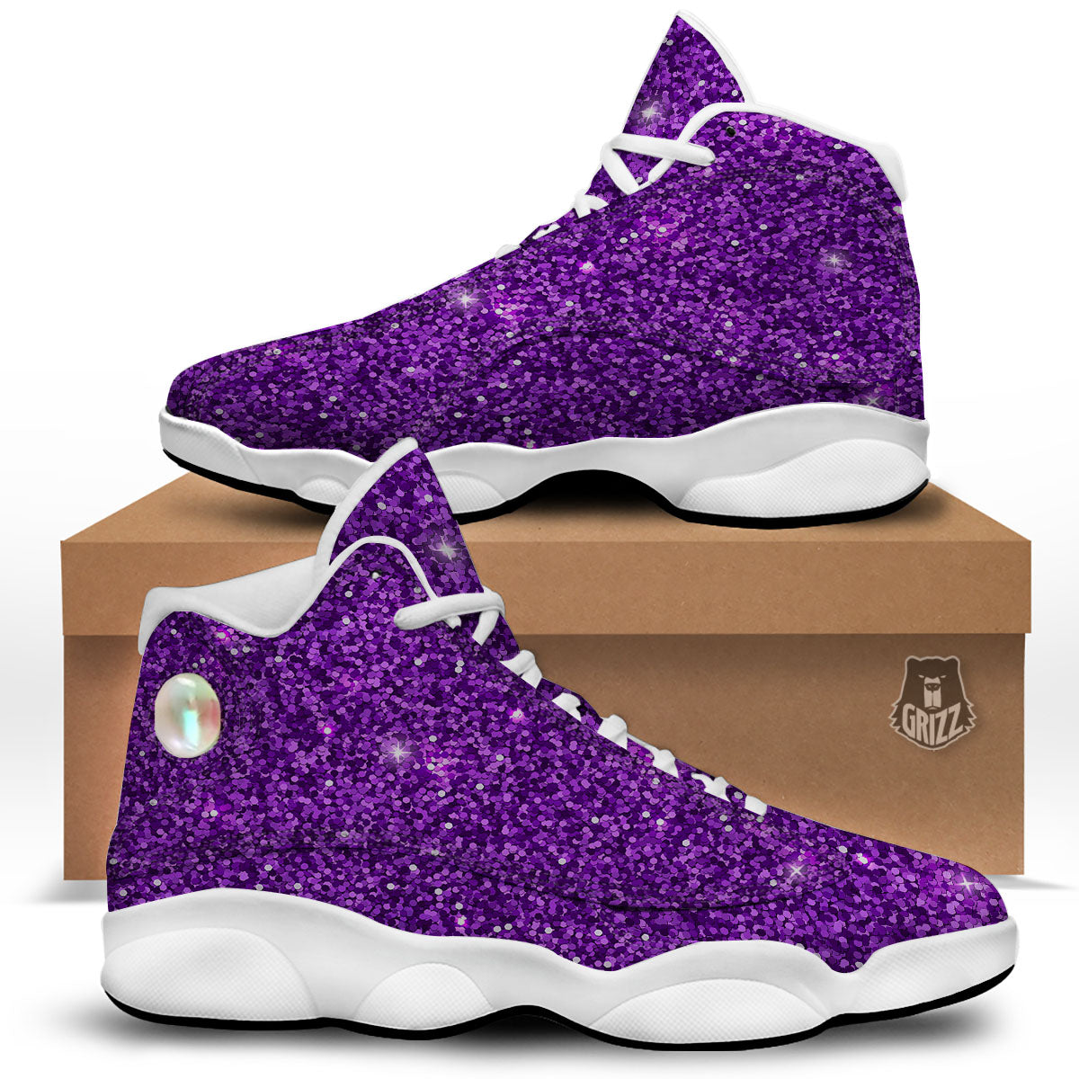 Artwork Glitter Purple Print White Basketball Shoes-grizzshop