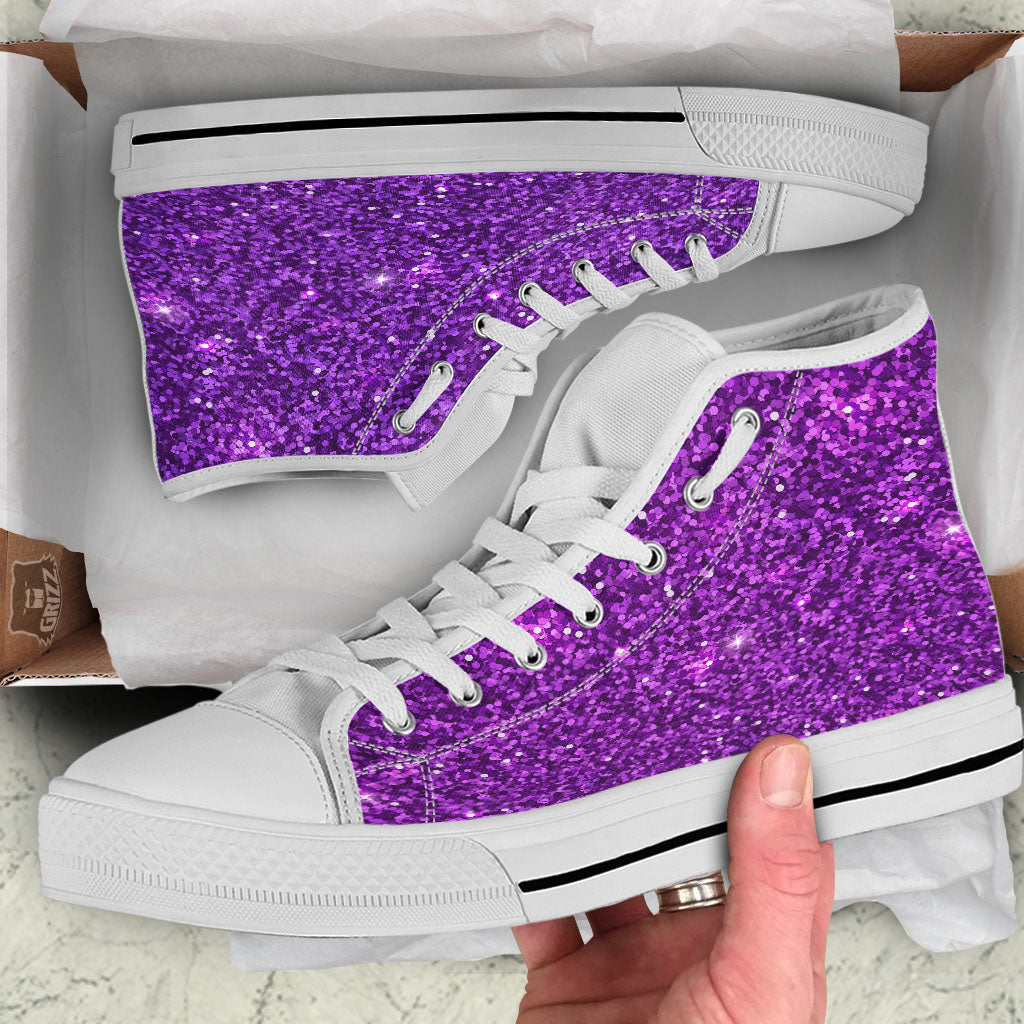 Artwork Glitter Purple Print White High Top Shoes-grizzshop