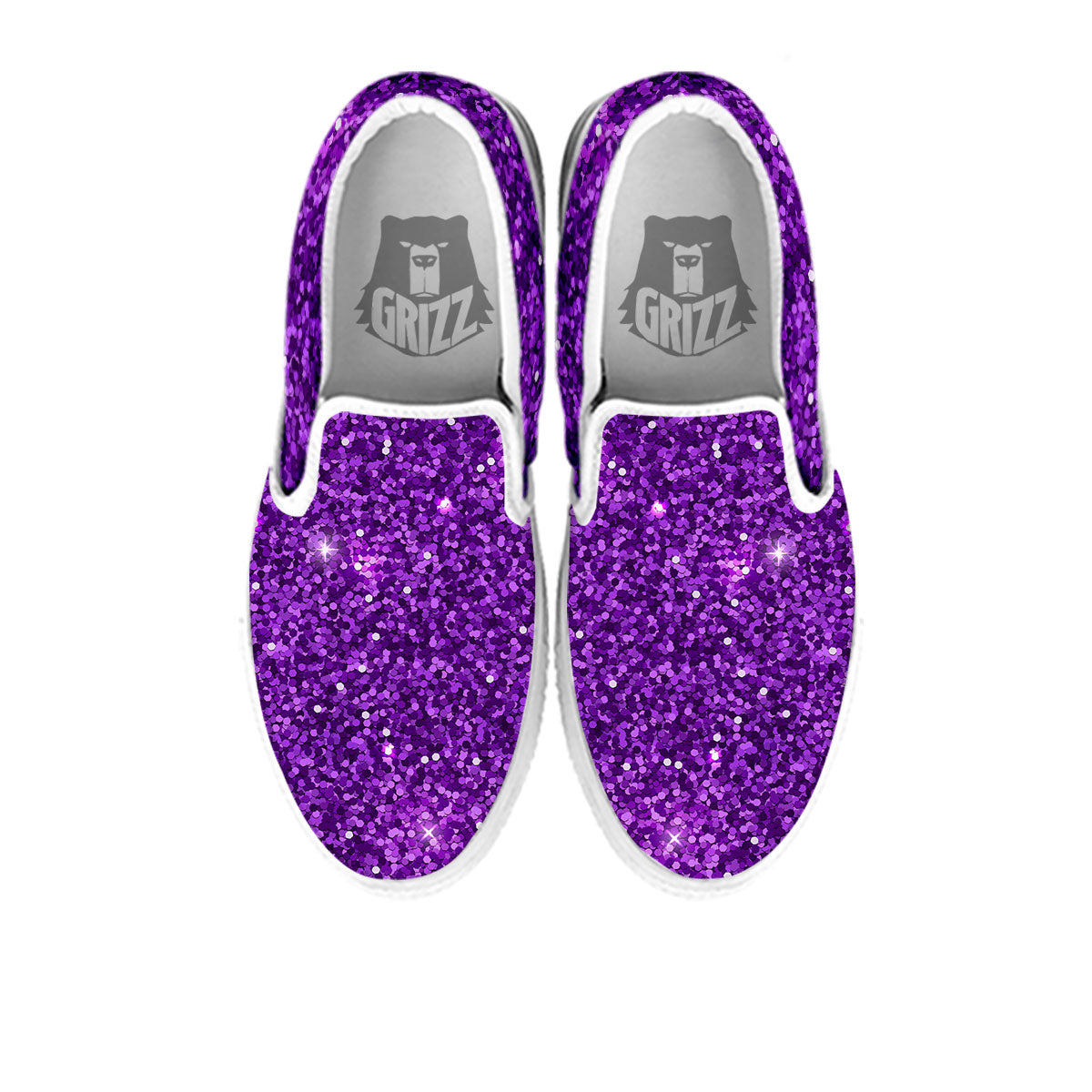 Artwork Glitter Purple Print White Slip On Shoes-grizzshop