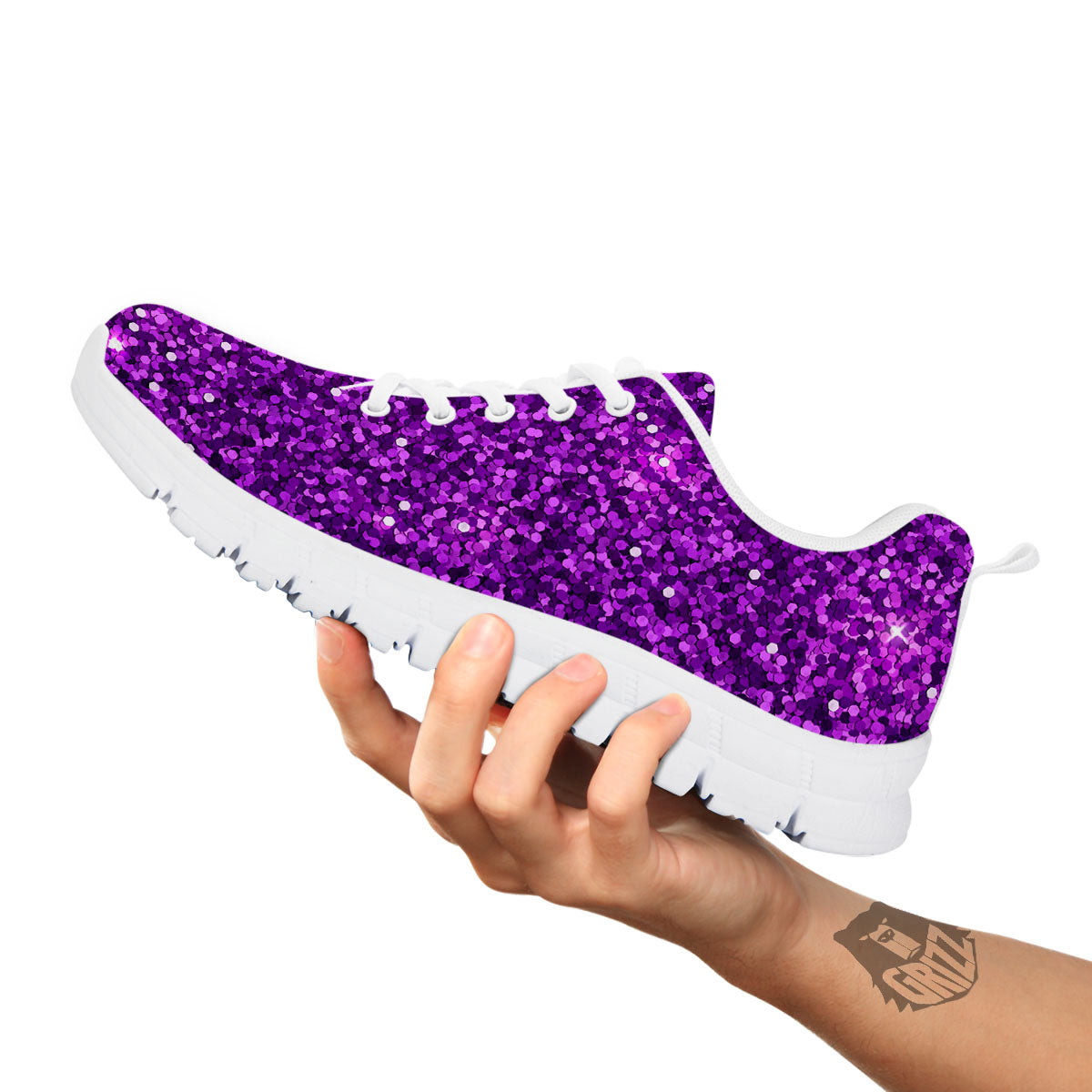 Artwork Glitter Purple Print White Sneaker-grizzshop