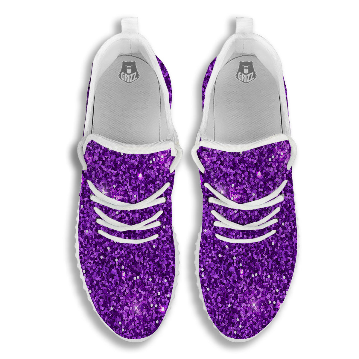Artwork Glitter Purple Print White Walking Shoes-grizzshop