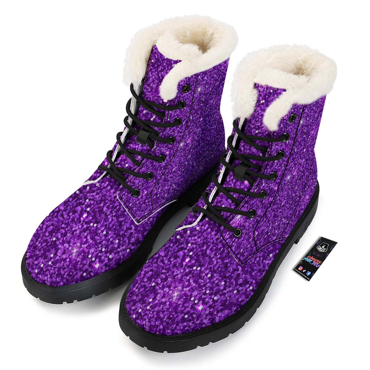 Artwork Glitter Purple Print Winter Boots-grizzshop
