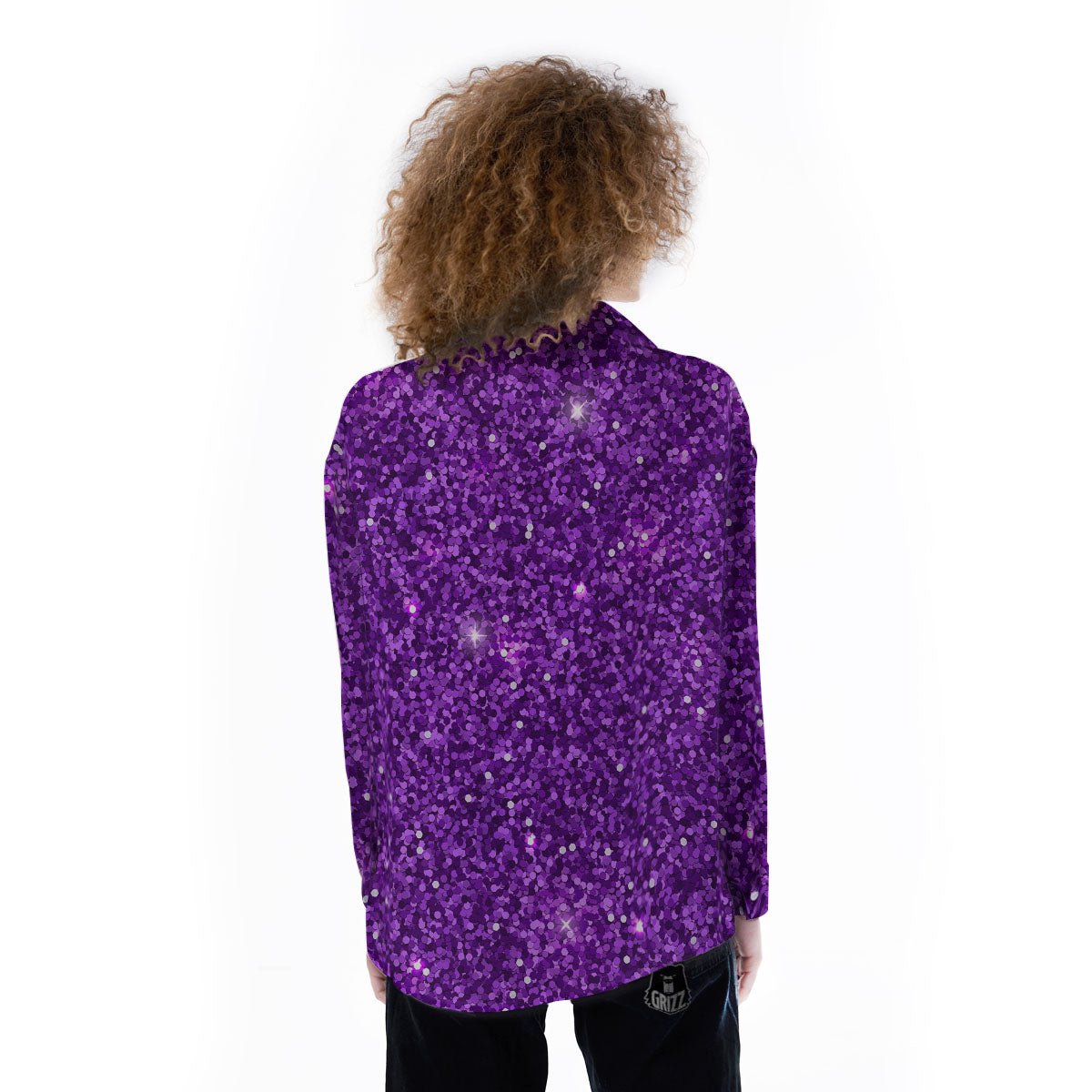 Artwork Glitter Purple Print Women's Long Sleeve Shirts-grizzshop