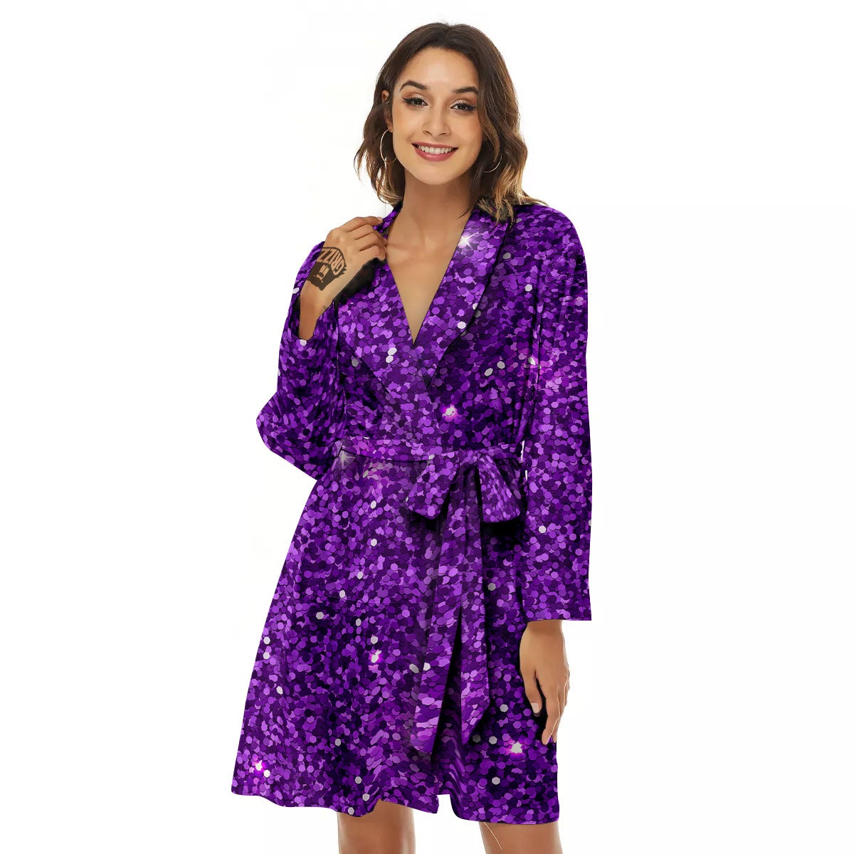 Artwork Glitter Purple Print Women's Robe-grizzshop