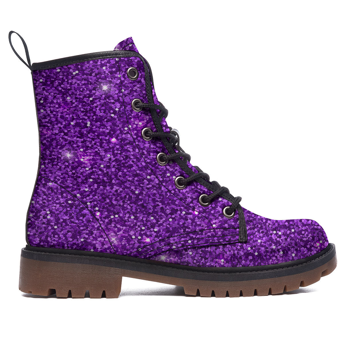 Artwork Glitter Purple Print Work Boots-grizzshop