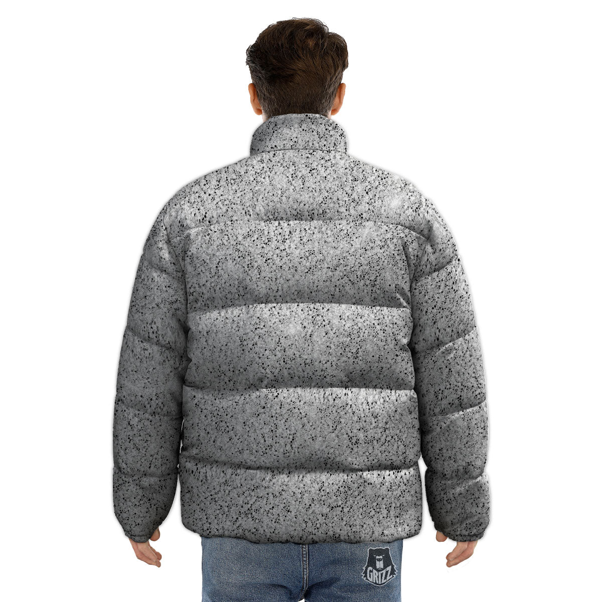 Artwork Glitter Silver Print Puffer Jacket-grizzshop