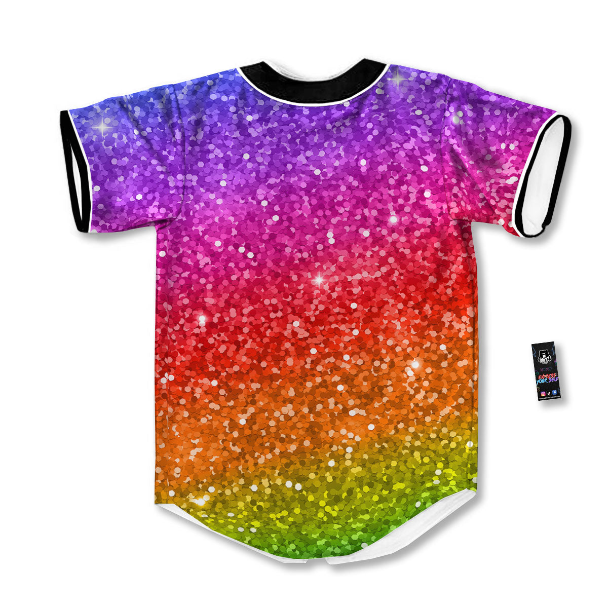 Artwork Rainbow Glitter Print Baseball Jersey-grizzshop