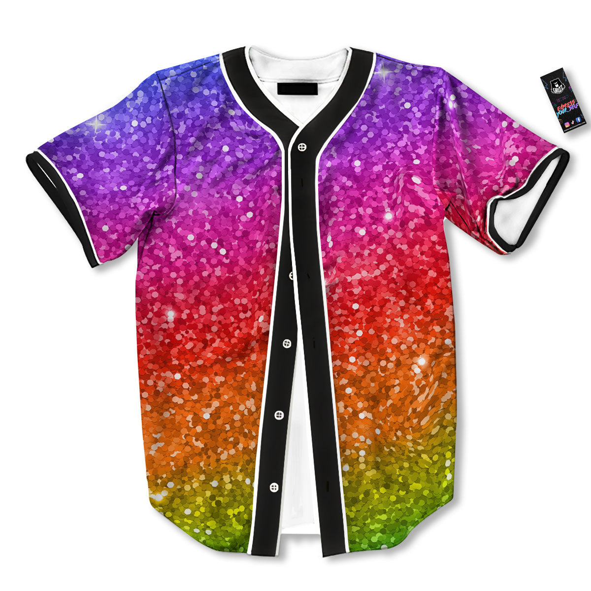 Artwork Rainbow Glitter Print Baseball Jersey-grizzshop