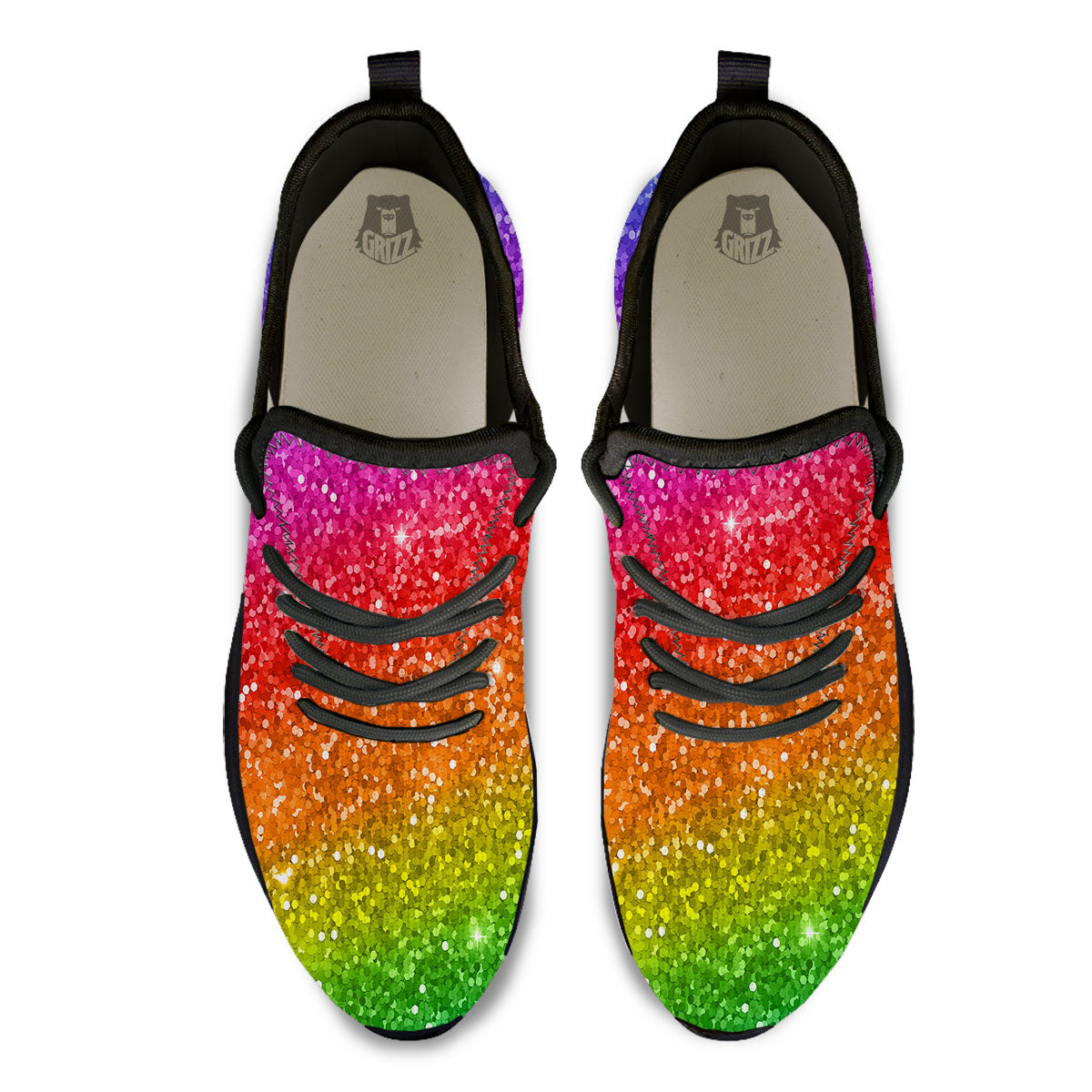 Artwork Rainbow Glitter Print Black Athletic Shoes-grizzshop