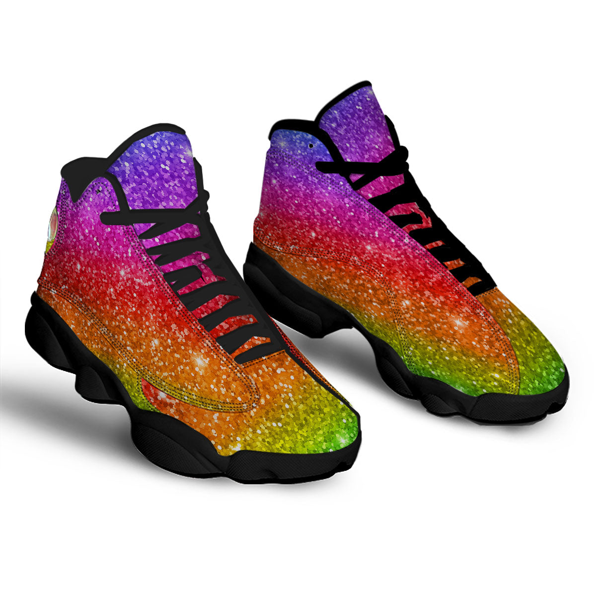 Artwork Rainbow Glitter Print Black Basketball Shoes-grizzshop