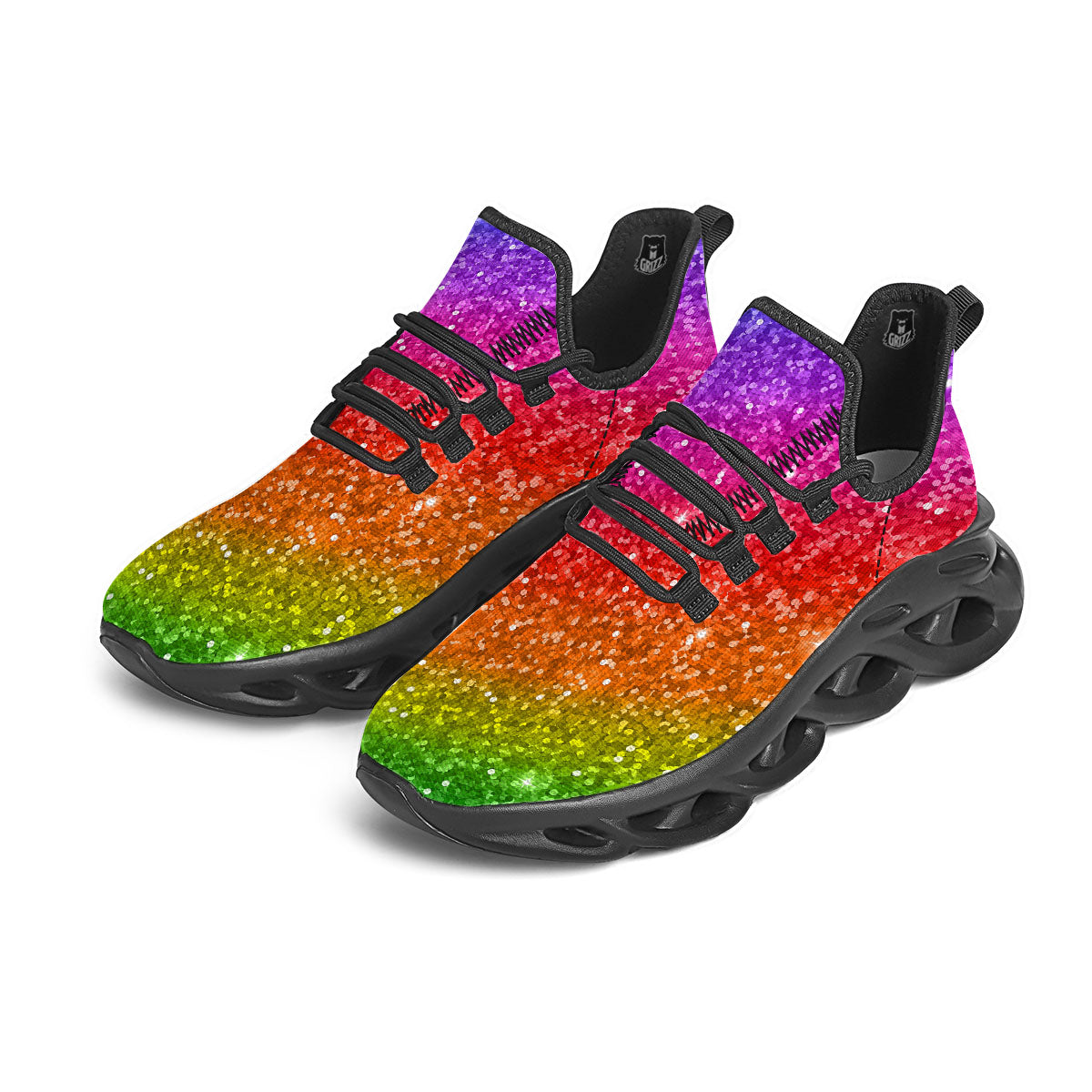 Artwork Rainbow Glitter Print Black Running Shoes-grizzshop