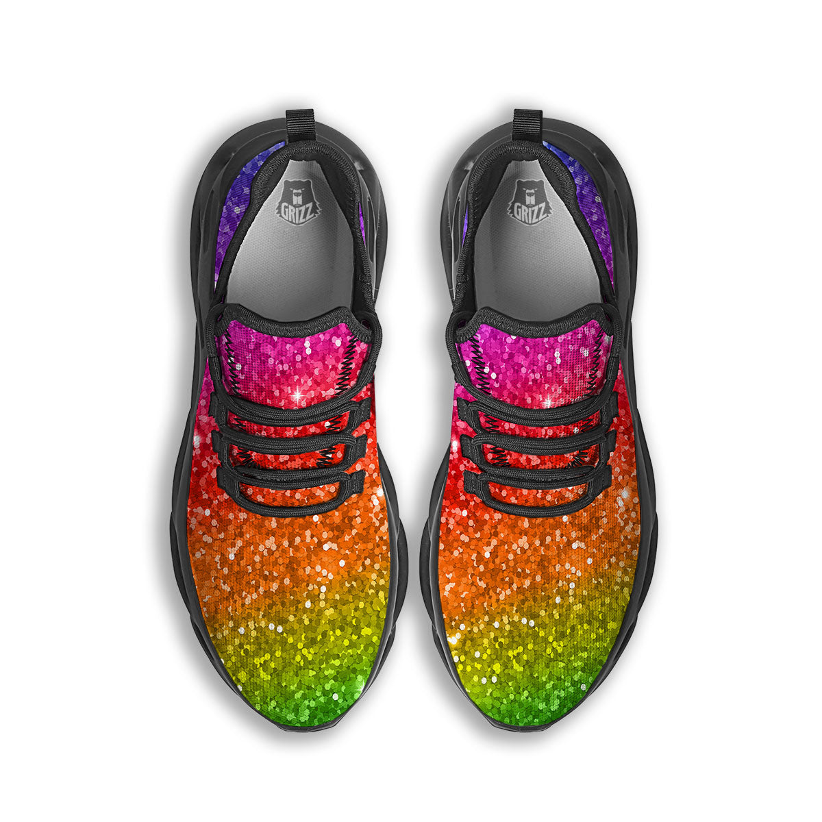 Artwork Rainbow Glitter Print Black Running Shoes-grizzshop