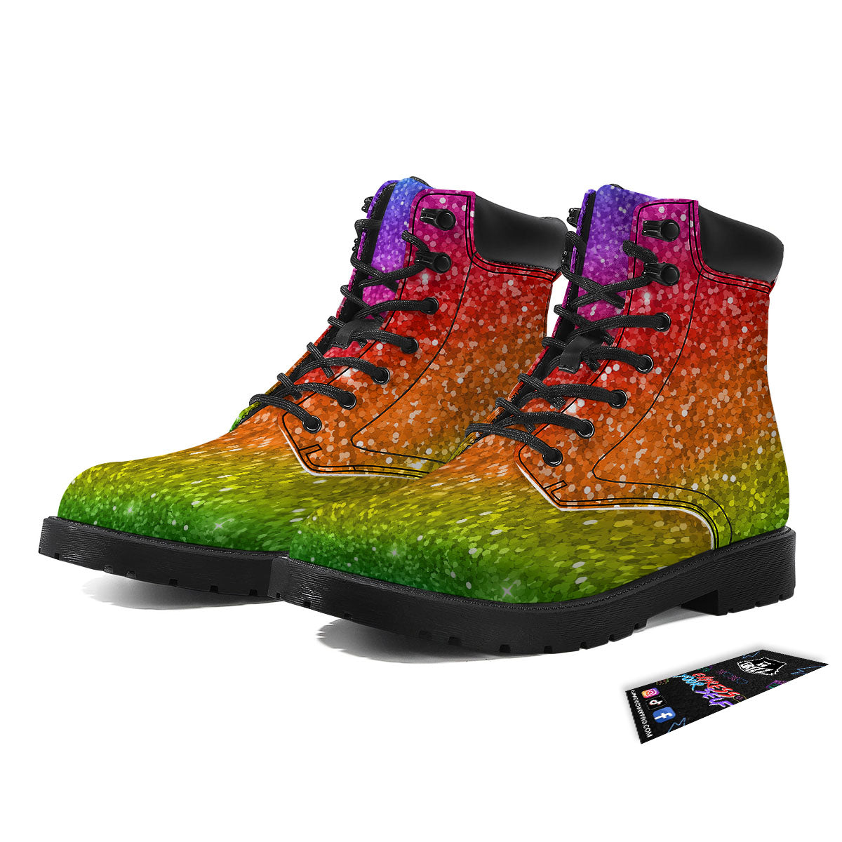 Artwork Rainbow Glitter Print Boots-grizzshop