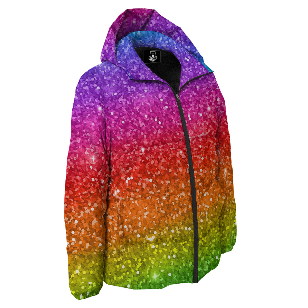 Artwork Rainbow Glitter Print Down Jacket-grizzshop