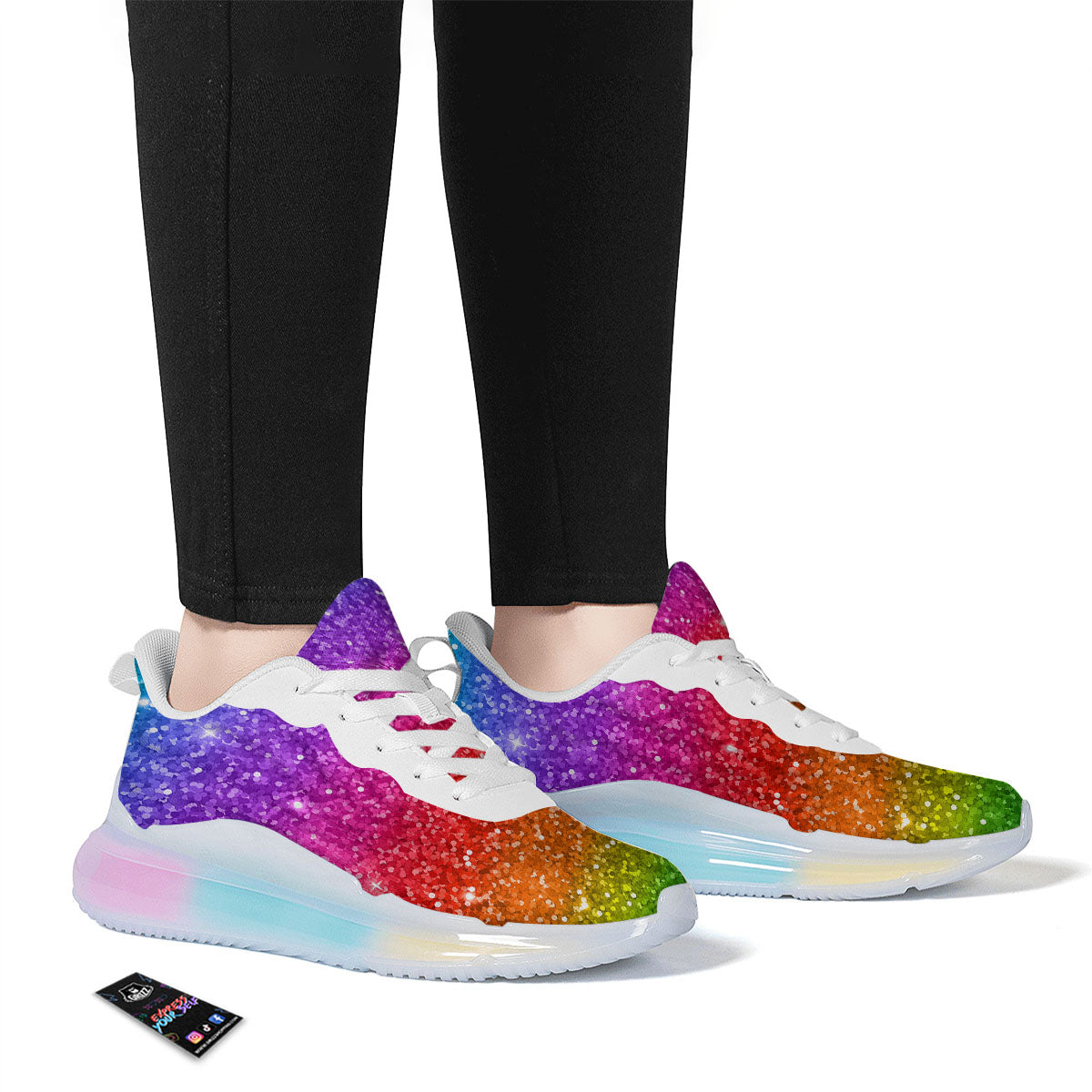 Artwork Rainbow Glitter Print Running Sneakers-grizzshop