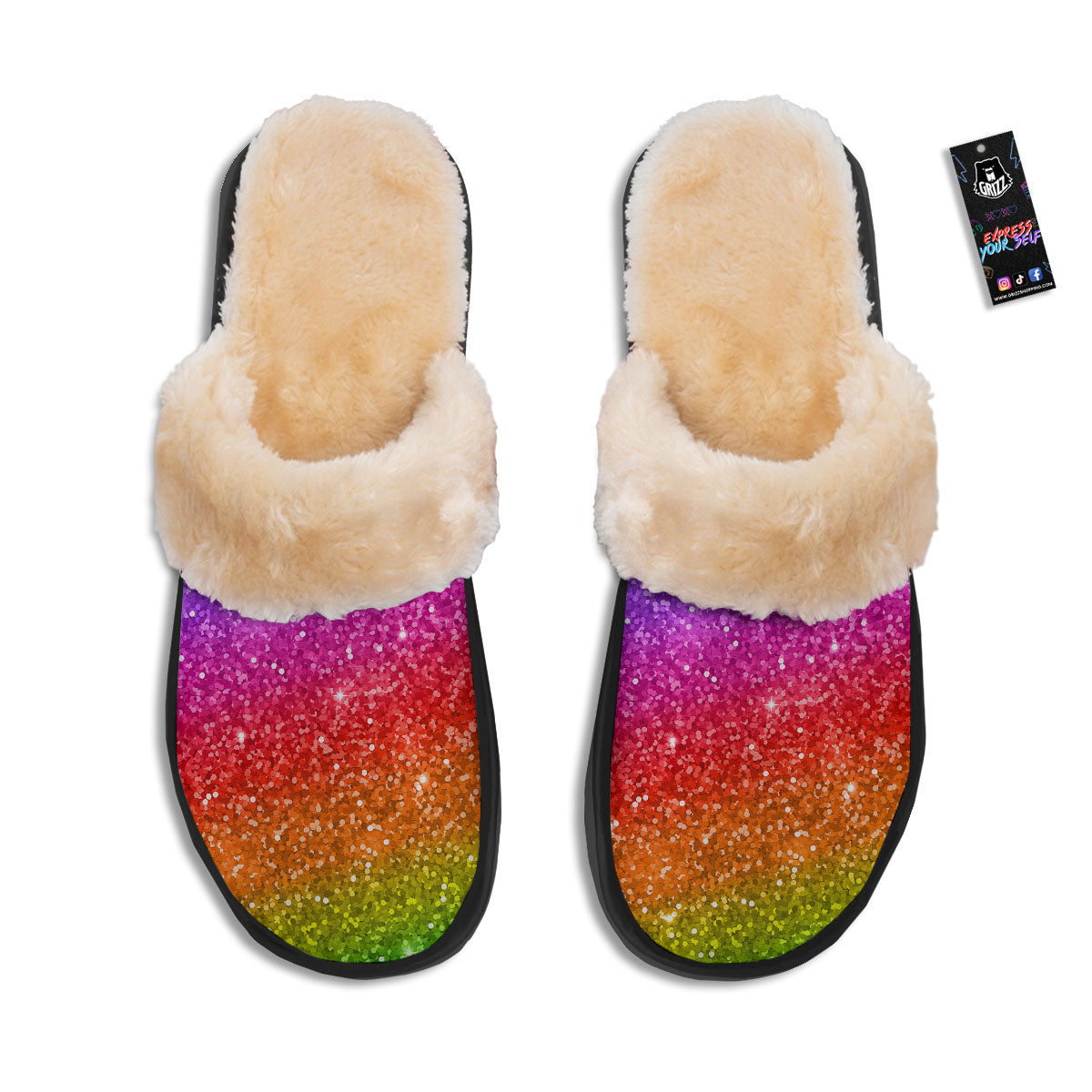 Artwork Rainbow Glitter Print Slippers-grizzshop