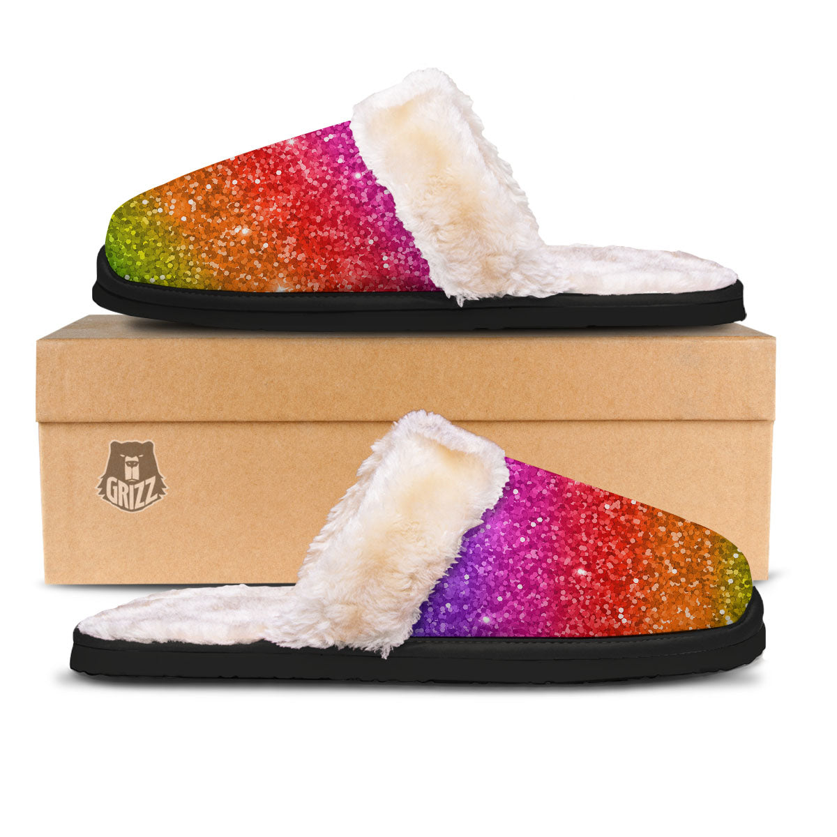 Artwork Rainbow Glitter Print Slippers-grizzshop