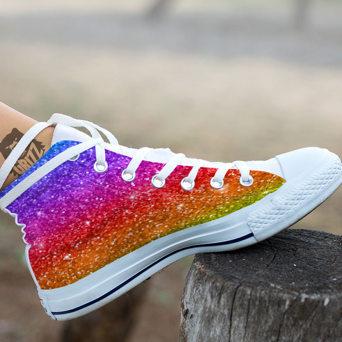 Artwork Rainbow Glitter Print White High Top Shoes-grizzshop
