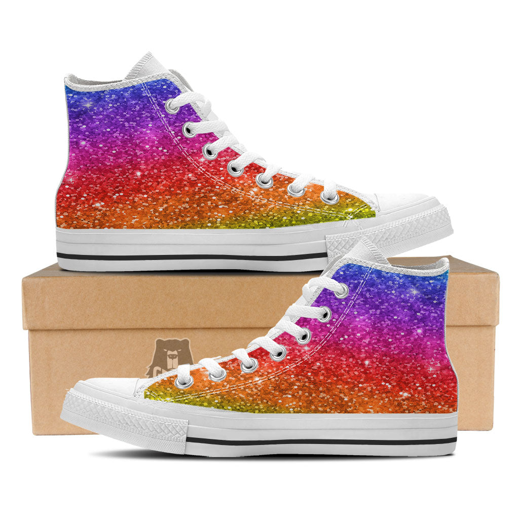 Artwork Rainbow Glitter Print White High Top Shoes-grizzshop