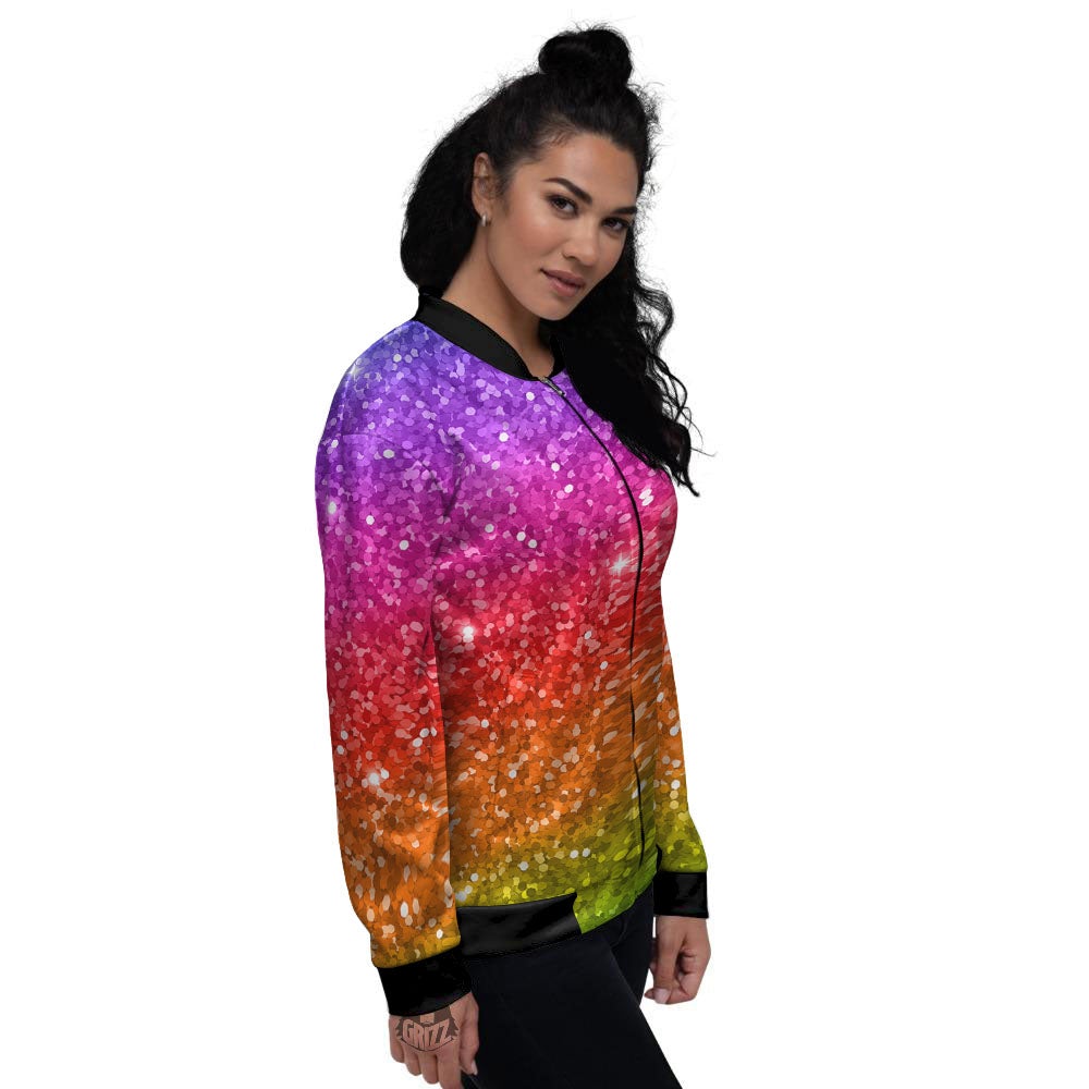 Artwork Rainbow Glitter Print Women's Bomber Jacket-grizzshop