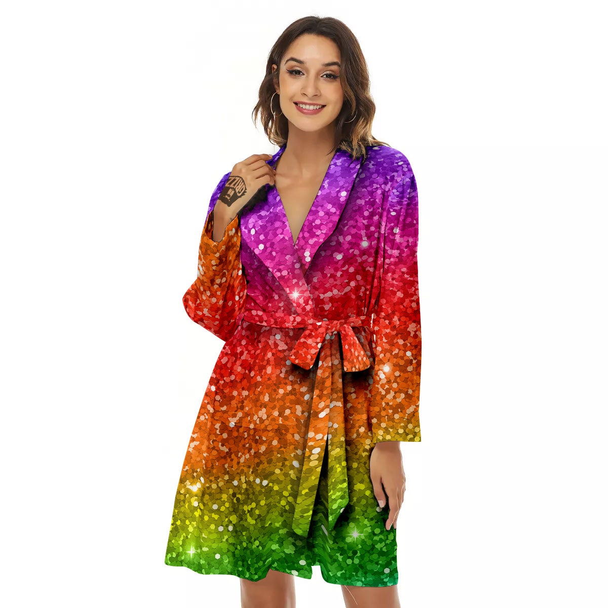 Artwork Rainbow Glitter Print Women's Robe-grizzshop