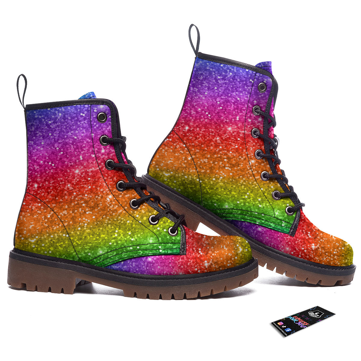 Artwork Rainbow Glitter Print Work Boots-grizzshop