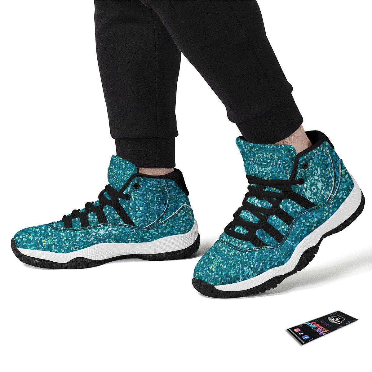 Artwork Teal Glitter Print Pattern Black Bball Shoes-grizzshop
