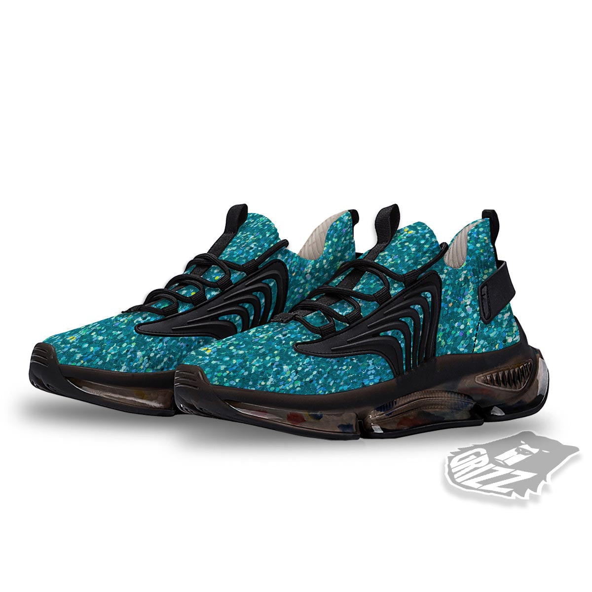 Artwork Teal Glitter Print Pattern Black Gym Shoes-grizzshop