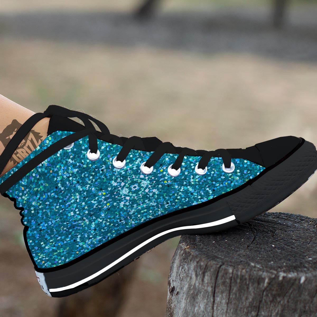 Artwork Teal Glitter Print Pattern Black High Top Shoes-grizzshop