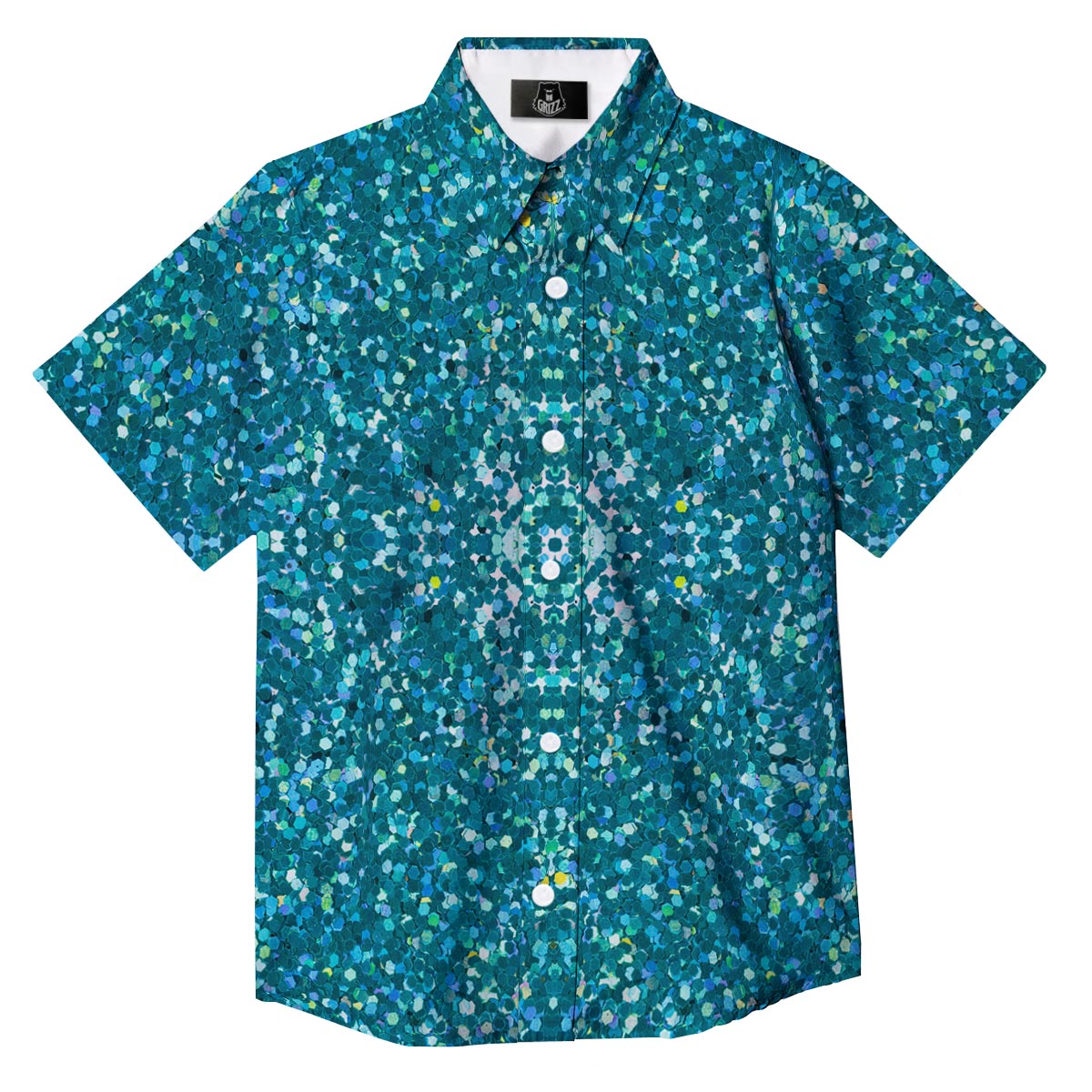 Artwork Teal Glitter Print Pattern Button Up Shirt-grizzshop