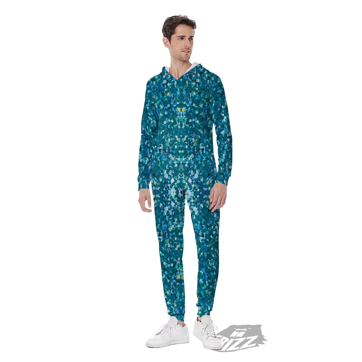 Artwork Teal Glitter Print Pattern Men's Jumpsuit-grizzshop