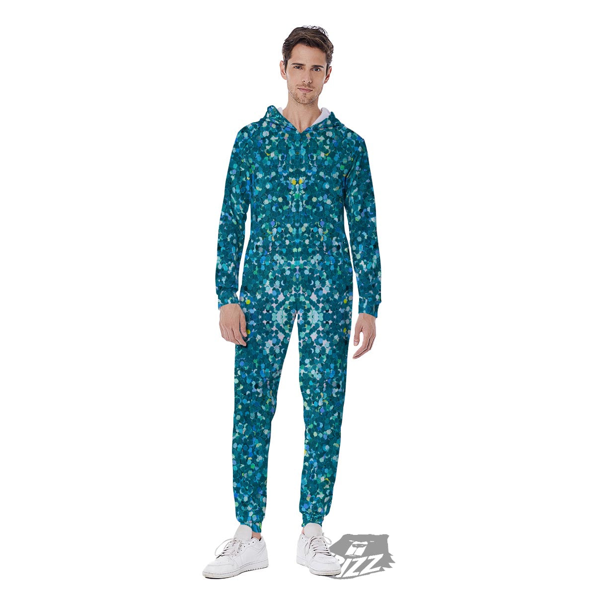 Artwork Teal Glitter Print Pattern Men's Jumpsuit-grizzshop