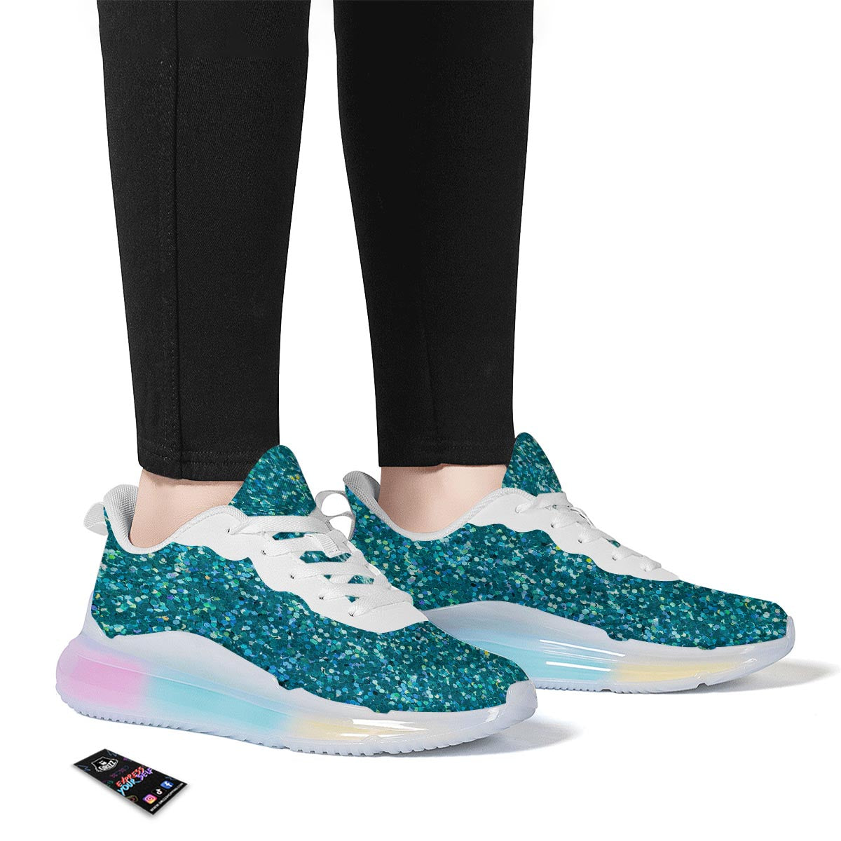 Artwork Teal Glitter Print Pattern Running Sneakers-grizzshop