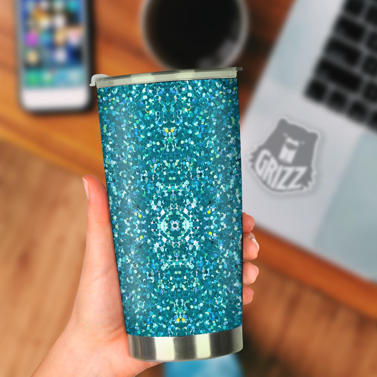 Artwork Teal Glitter Print Pattern Tumbler-grizzshop