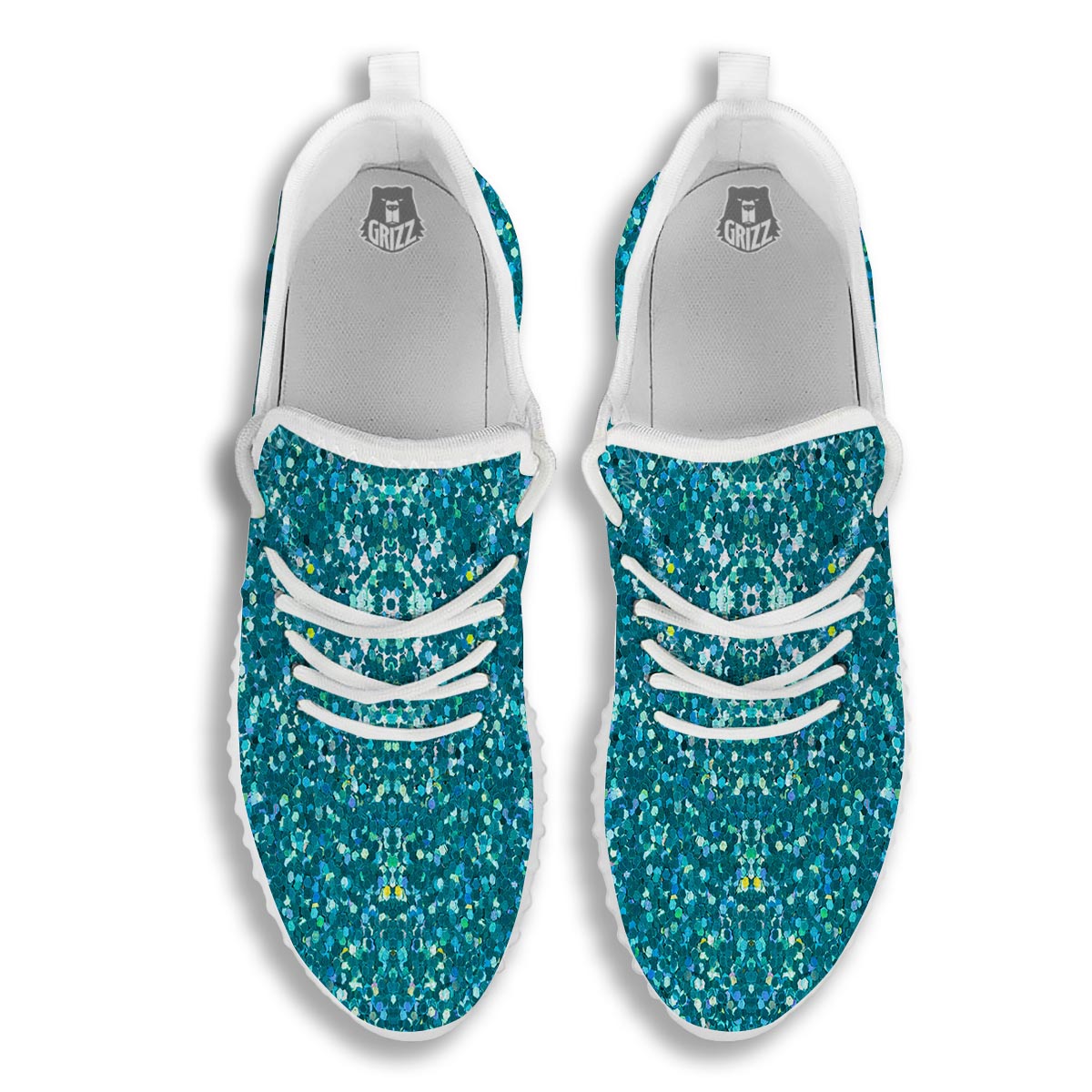 Artwork Teal Glitter Print Pattern White Walking Shoes-grizzshop