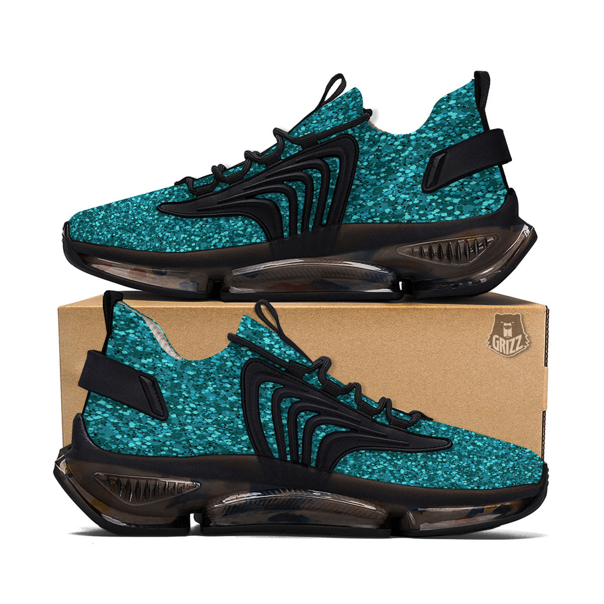 Artwork Turquoise Glitter Print Pattern Black Gym Shoes-grizzshop