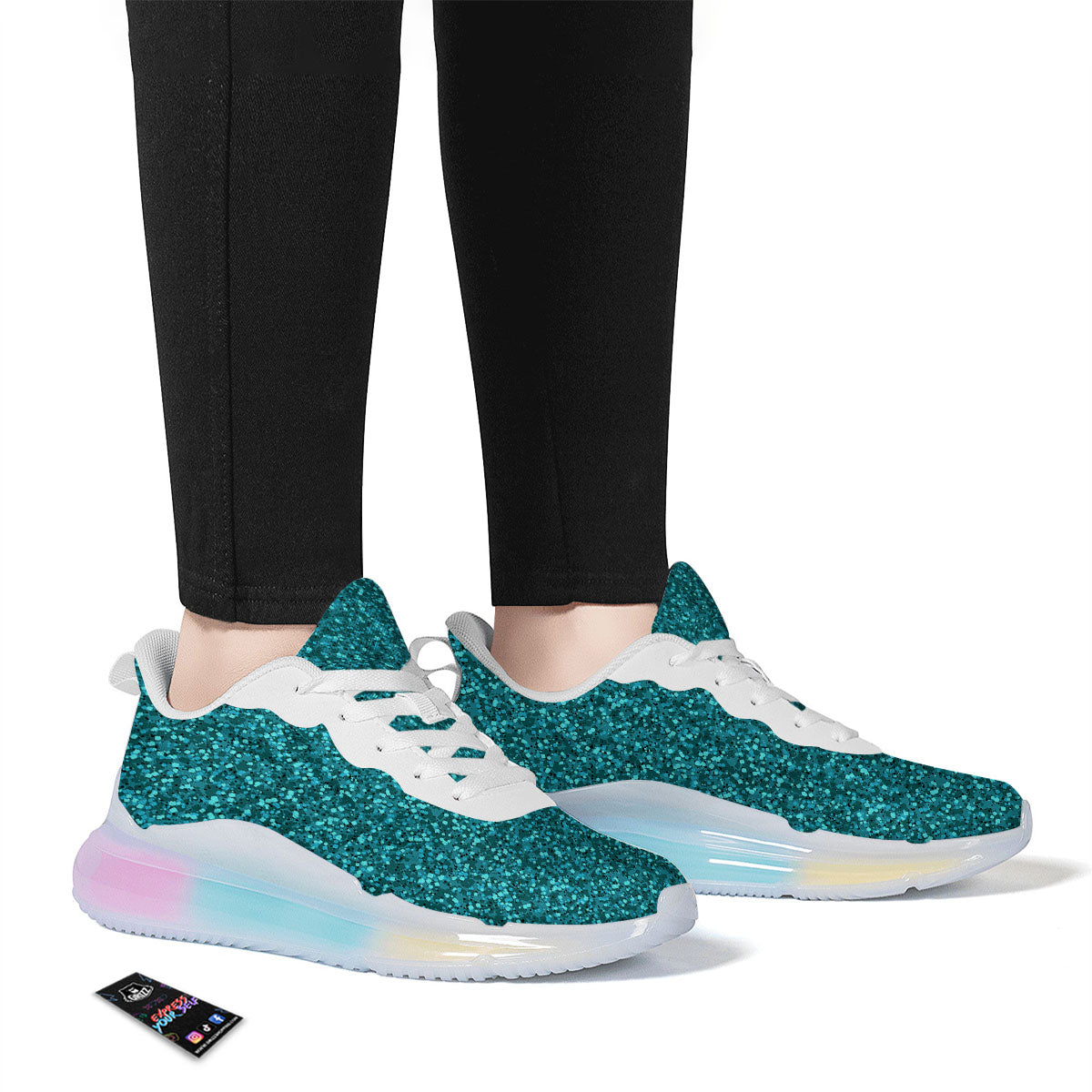 Artwork Turquoise Glitter Print Pattern Running Sneakers-grizzshop