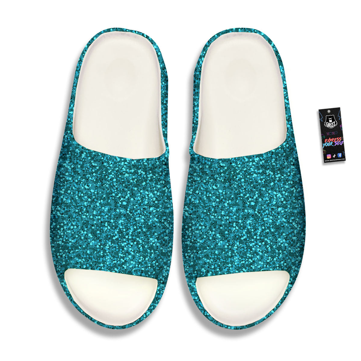Artwork Turquoise Glitter Print Pattern Sandals-grizzshop