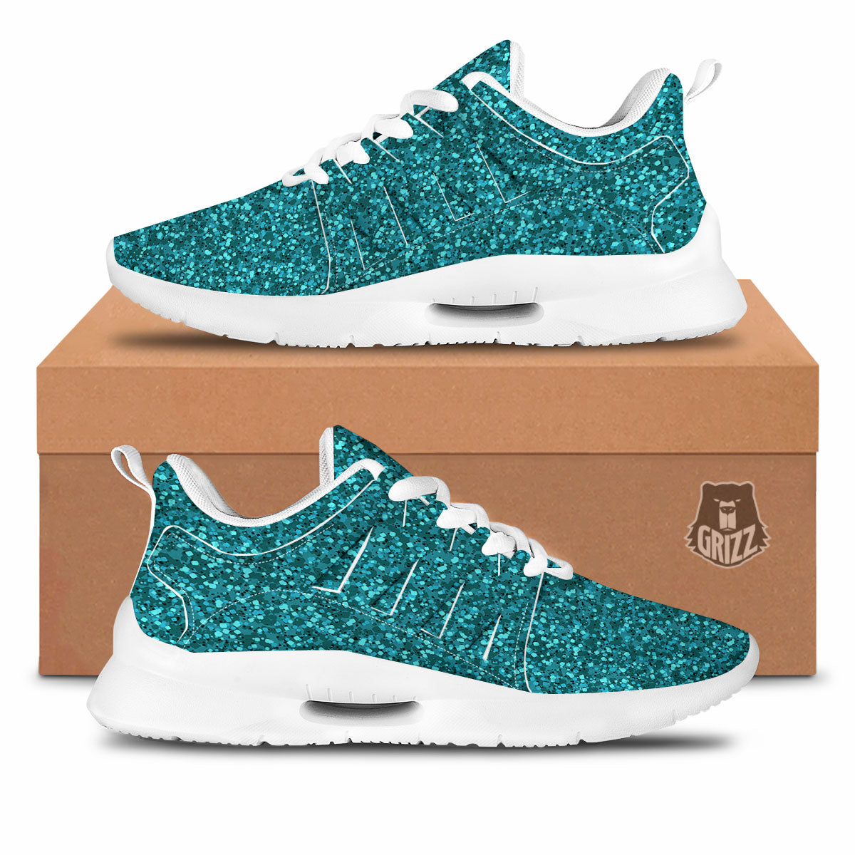 Artwork Turquoise Glitter Print Pattern Tennis Shoes-grizzshop