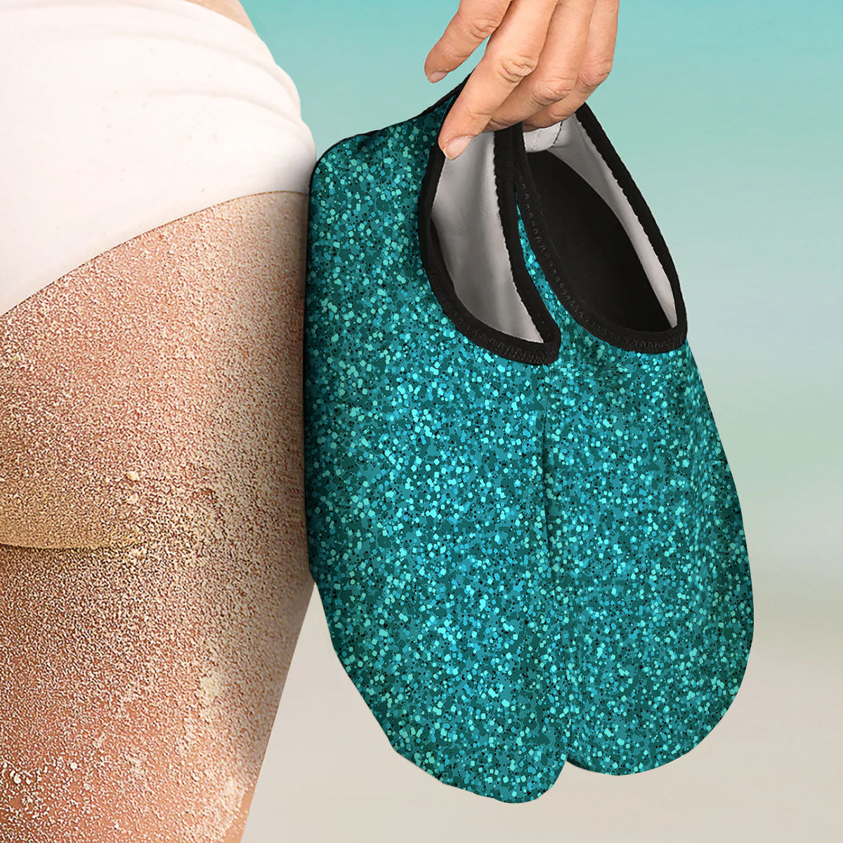 Artwork Turquoise Glitter Print Pattern Water Shoes-grizzshop