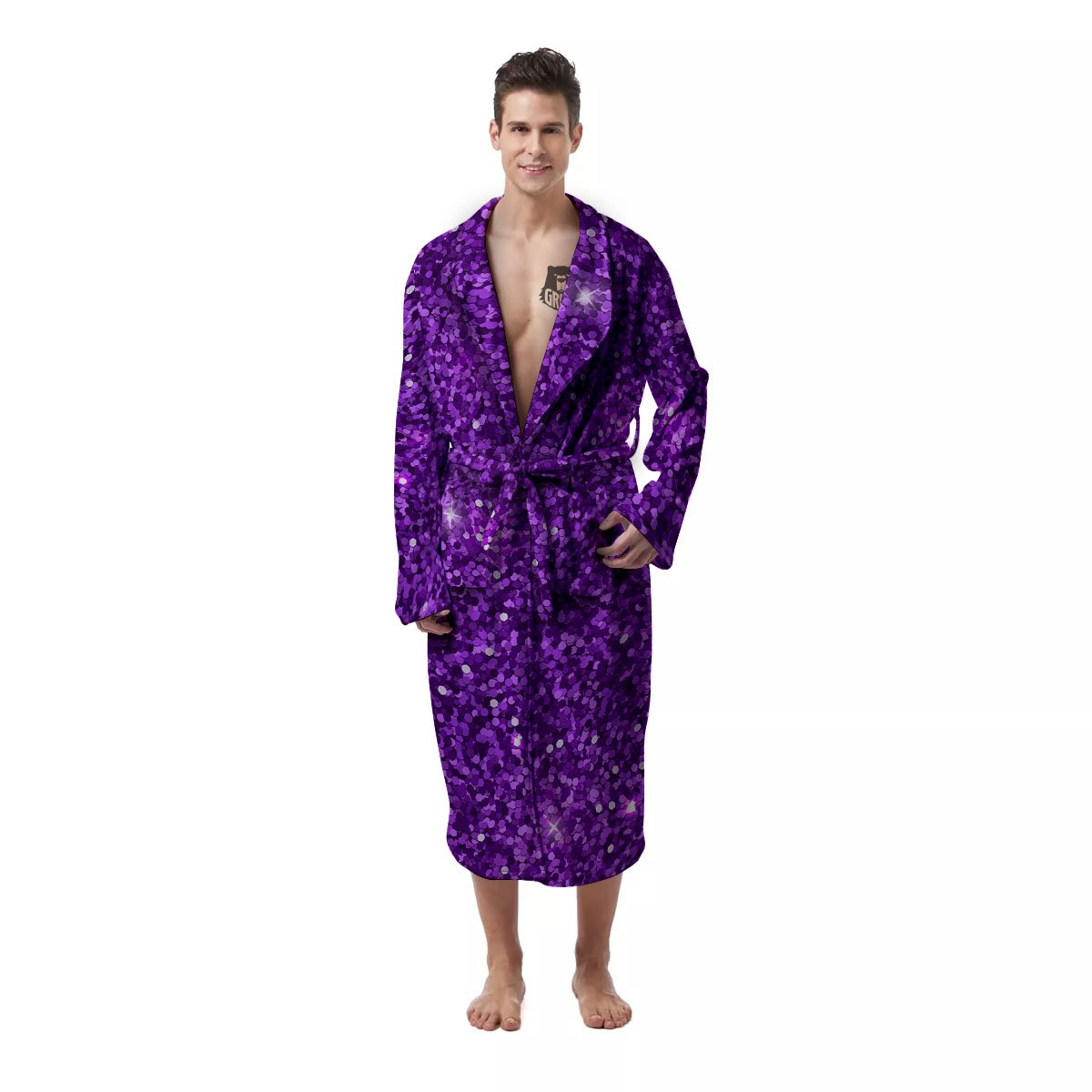 Artwork Glitter Purple Print Men's Robe-grizzshop